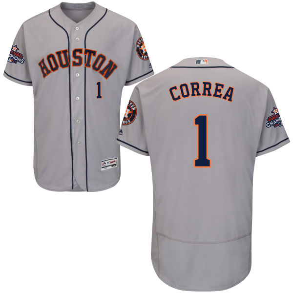Astros #1 Carlos Correa Grey Flexbase Authentic Collection World Series Champions Stitched MLB Jersey - Click Image to Close